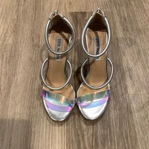 Steve Madden Clay Silver Holographic Heels Size 6
